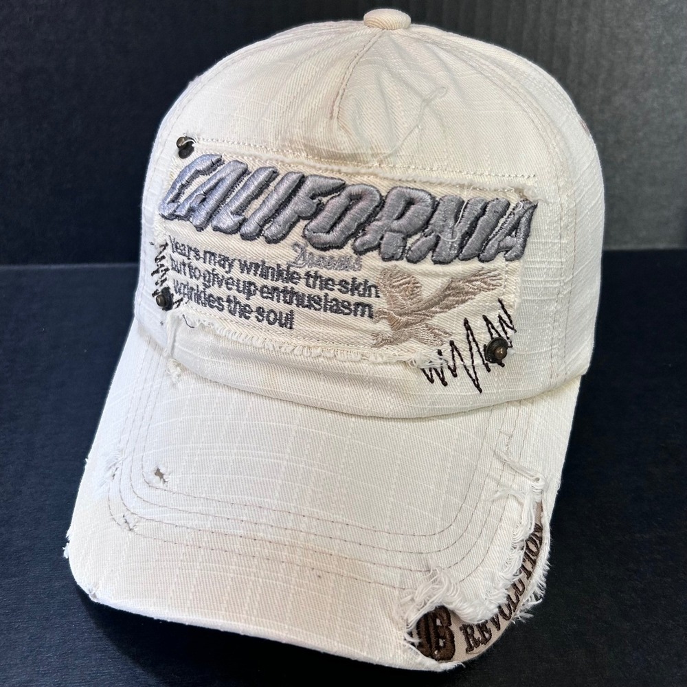 California Dreams Mens Ivory Skips Hat Distressed Patch Revolution OSFA